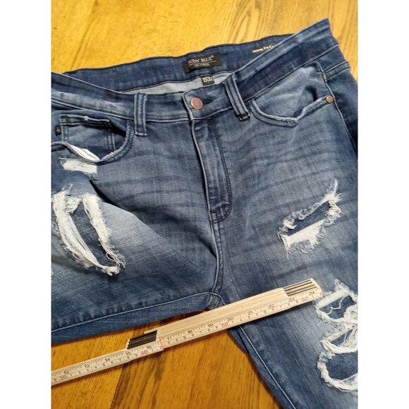 JUDY BLUE Jeans Womens 15 / 32 BLUE SKINNY FIT CAPRI Distressed Preowned Ripped - Picture 4 of 8